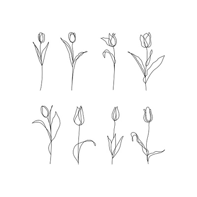 Outline tulip flowers icons set artwork design floral flowers icons line art logo minimalism outline tattoo tulips