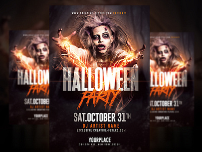 Halloween Party Flyer (PSD) creative flyer templates flyers graphic design halloween halloween 2022 halloween flyer party flyer photoshop poster psd zombie zombie graphics zombie party