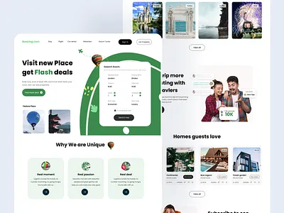 Booking.com landing page clean ui green ui hotel booking illustration landing page minimalistic design rent ui ui design ux ui design