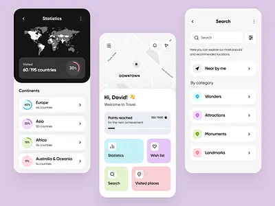 Travel - Mobile Application application concept figma location map mobile mobile app origins search statistics travel trip ui design