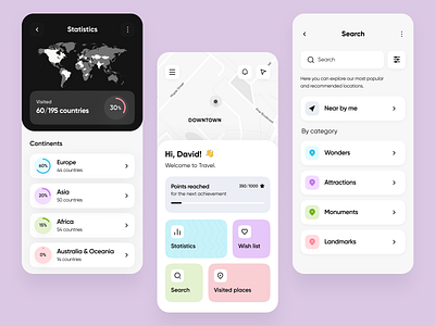 Travel - Mobile Application application concept figma location map mobile mobile app origins search statistics travel trip ui design