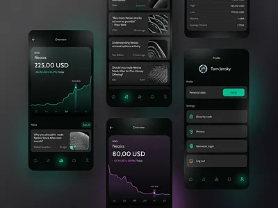 FinTech App Concept app applicaiton darkmode darktheme fintech neon ui
