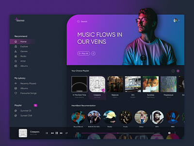 Heartbeat - Music Player App app apple music application clean design desktop equalizer interface itunes music app player player ui playlist song spotify ui ux webdesign website