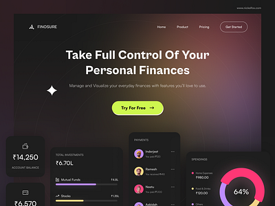 Personal Finance | Hero Section clean ui darkui design finance financial fintech gradient herosection landingpage minimal payments personal personalfinance statistics ui ux visual design