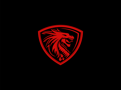 Dragon And Shield Logo for Sale animal beast branding creature design dragon game gaming illustration legendary logo mark modern mythical red shield sports strong vector wyvern