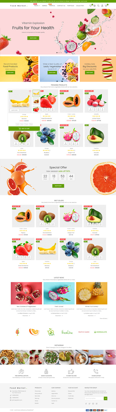 Prestashop Theme Fruit Basket - Food and Restauran design food magento opencart prestashop restaurant shopify woocommerce