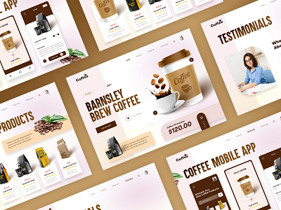 Coffee Website & Mobile App Design app app design banner design branding clean design coffee coffee banner coffee website creative creative design creative banner e commerce landing page minimal mobile app mobile ui product section ui ux website
