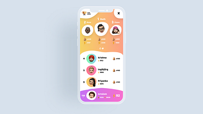 Leaderboard screen UI app leaderboard mobile playfull rank ui