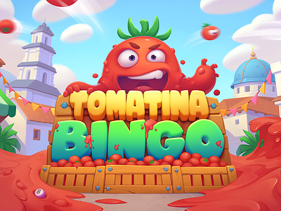 Tomatina Bingo art background battle bingo casino character festival fortune gambling game illustration jackpot logo tomatina tomatoes wheel win