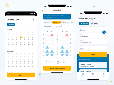 Train Ticket Booking App Designs air ticket app app ui booking bus booking clean design flight interface ios mobile app product select seat ticket ticket booking ticket sales train booking travel ui ux