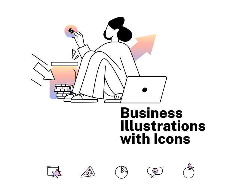 Business Illustrations with Icons animation business illustrations gradients graphic design icons