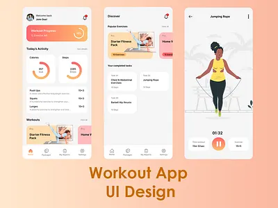 Workout App UI Design app design exercise graphic design icons illustration ui ux work workout