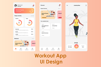 Workout App UI Design app design exercise graphic design icons illustration ui ux work workout