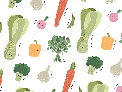 Seamless pattern with vegetables bell pepper carrot design flat garlic illustration seamless pattern vector vegetables