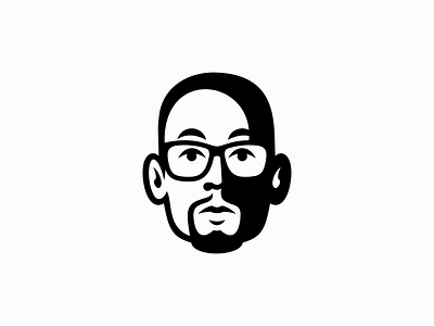 Bald Guy With Glasses Logo bald black branding design face geek glasses guy identity illustration logo man mark nerd people portrait premium shadow symbol vector