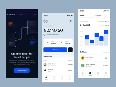 Citadele app | mobile banking, neobank app banking branding clean color defi design finance fintech graphic design illustration interface logo minimal mobile banking neobank typography ui ux visual identity