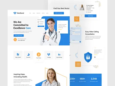 Mediland - Medical Landing Page 2022 doctor dribbble best shot health health app health landing health website hospital landing hospital landing page medical landing online doctor patient design trendy design ui ui design uidesign uiux design ux design webdesign