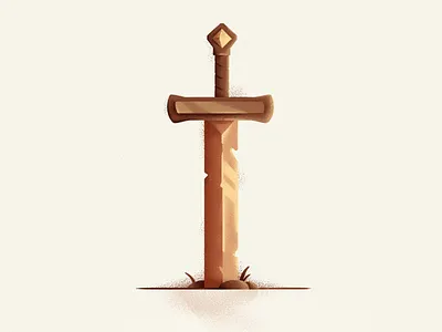 Sword adventure games icon illustration inktober linework magic sharp stone sword texture vector