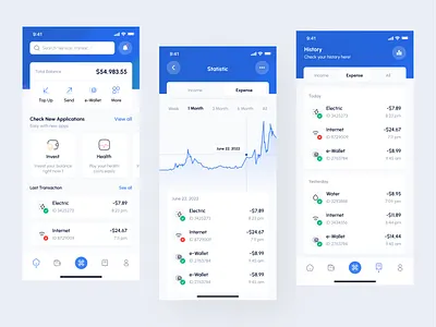 E-Pay - Mobile App Design android app banking branding chart design design system dipa inhouse ewallet finance financial fintech ios mobile app mobile design statistics transaction typography ui ux