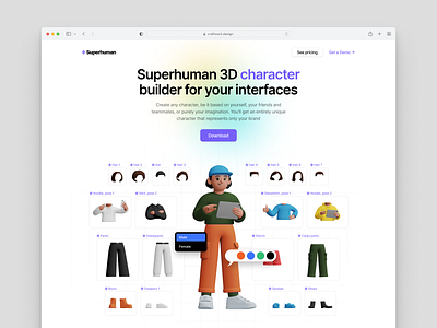 Meet Superhuman 3D Character Builder! 3d 3d constructor 3d illustration craftwork design illustration landing ui web website