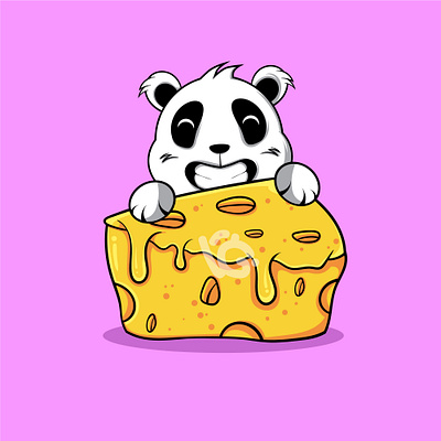 PANDA AND THE BIG CHEESE art character cheese cute design doodle illustration logo mascot panda vector