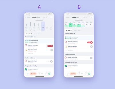 A or B? agenda app calendar design freelance iphone project management task management time time tracking timers ui ux