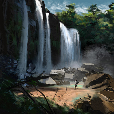 Nauyaca Falls costa rica drawing illustration landscape river