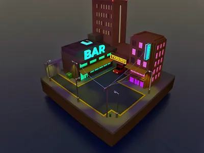 Night street view 3d art cinema 4d design graphic design illustration motion graphics street style ui vector