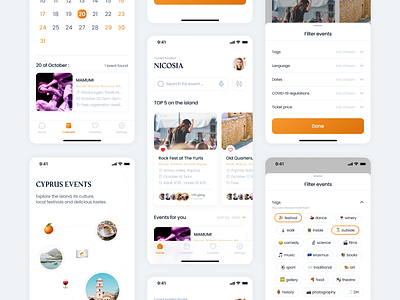 Cyprus Events app app design booking calendar concert cyprus design event filter ios mobile party travel ui ux