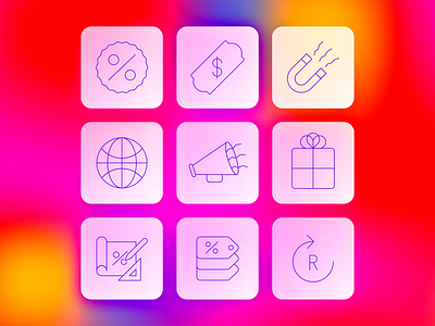 Marketing Icons app blur colorful designer ecommerce glass gradient graphic design icon icon set icons line marketing noise payment set thin ui web website