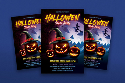 Halloween Night Party catalog clean design flyer poster halloween halloween night illustration indesign magazine minimal modern movie night flyer october print printable pumpkin simple template thriller