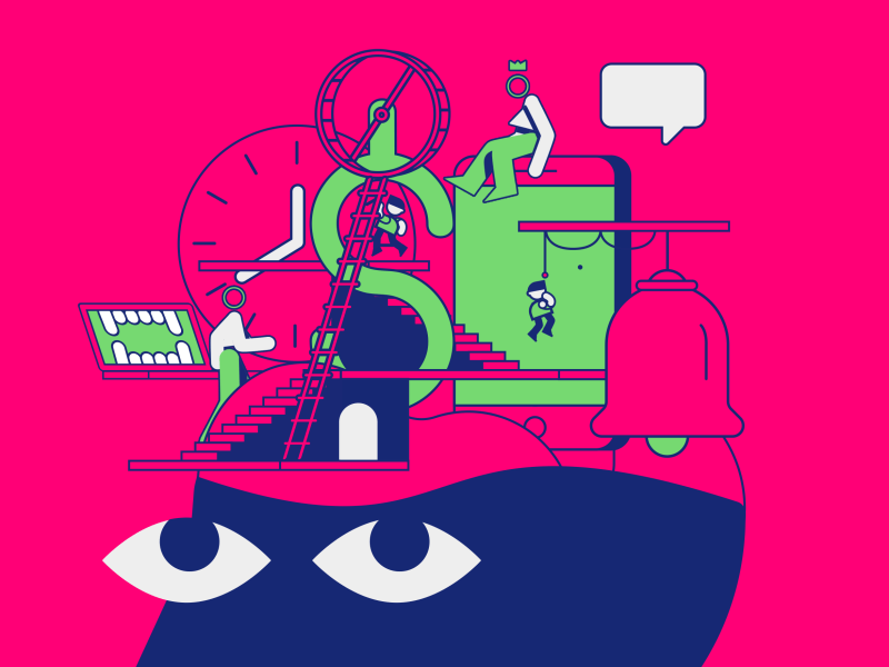 Alienation 2d after effects aftereffects animation bounce burnout colorful design duik hamsterwheel illustration illustrator loop mail mental health motiondesign notification rubberhose time vectorial