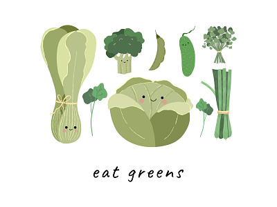 Vegetables vector card in cute style cabbage card eat greens hand drawn seamless pattern vector