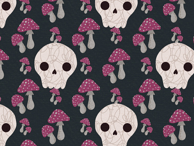 Halloween vector seamless pattern in cartoon style fly agaric halloween pattern pumpkin scull seamless