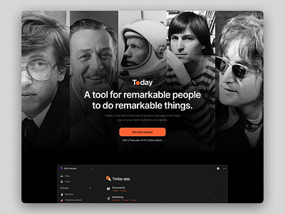 Today App Landing Page app landing app website beta desktop early access famous landing page landing ui productivity project management steve jobs task to do app todo list ui web app web design web ui design webdesign website