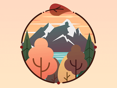 The Cycle of Fall adobe ilustrator circle fall illustration mountain warm