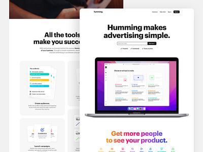 Humming – Landing Page Design adtech advertising branding design gradient humming landing page layout marketing product product design ui ux web app web design