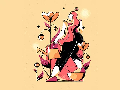 DTIYS by Julia Hanke beige black can colors comercial dtiys dtys flat flower flowers girl illustration minimal orange pink plant texture watering white