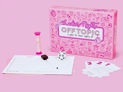 Ladies Night Off Topic board game branding game game design graphic design illustration logo packaging print