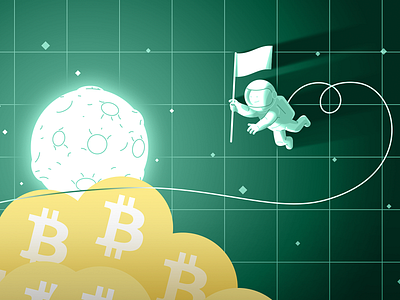 To the Moon. astronaut bitcoin flag illustration moon space