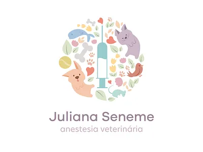 Juliana Seneme's logo anesthesiologist animal branding cat dog fish graphic design illustration logo minimal parrot pastel plant plants rat seringe tennis ball vector veterinary