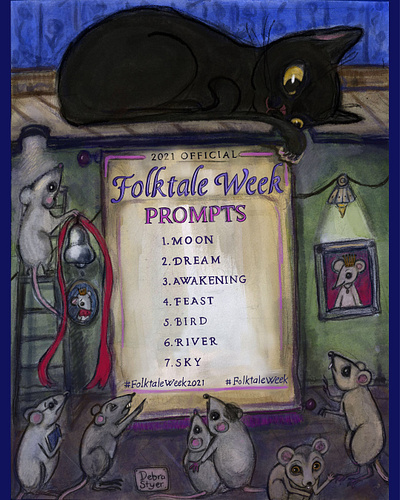 Folktale Week Prompt List. animal art art cat childrensbook folktaleweek artchallenges illustration kidlitart mice painting watercolor