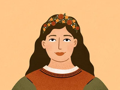 Flower Crown Girl 2d autumn character character design colorful daily digital art digital illustration flowers illustration illustration art inktober peachtober procreate texture