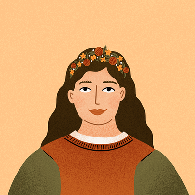 Flower Crown Girl 2d autumn character character design colorful daily digital art digital illustration flowers illustration illustration art inktober peachtober procreate texture