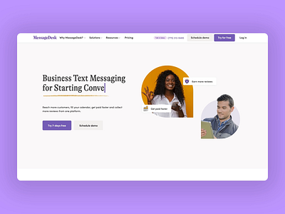 MessageDesk Hero and Website Design animation app hero interaction landing page mobile typography ui ux web design