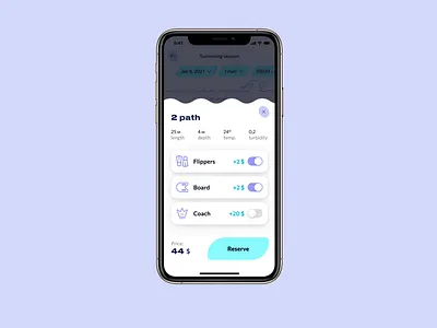 Reserve swimming pool path blue booking design figma interface ios mobile pool rent reserve swimming swimming pool switch ui ux water wave