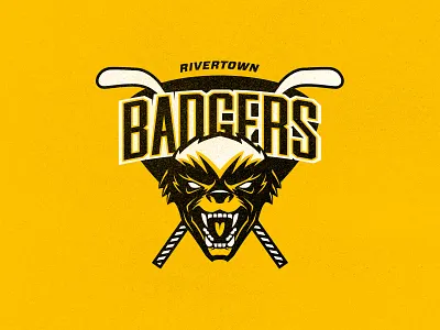 Rivertown Badgers Hockey Logo animal animal logo badge badger branding derek mohr hockey ice hockey identity logo logo design nhl sports yellow