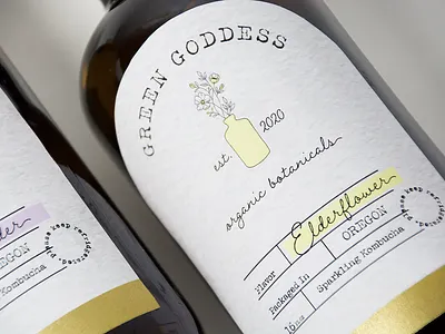 Green Goddess Kombucha Bottle Branding adobe botanical bottle branding design gold illustrator kombucha label logo organic photoshop typography