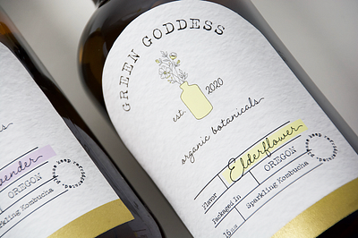 Green Goddess Kombucha Bottle Branding adobe botanical bottle branding design gold illustrator kombucha label logo organic photoshop typography