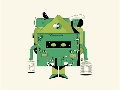 Home bird caracter cartoon casa clouds design flat flatdesign green home house illustration ilustracion ilustration moving plants points travel traveler vector